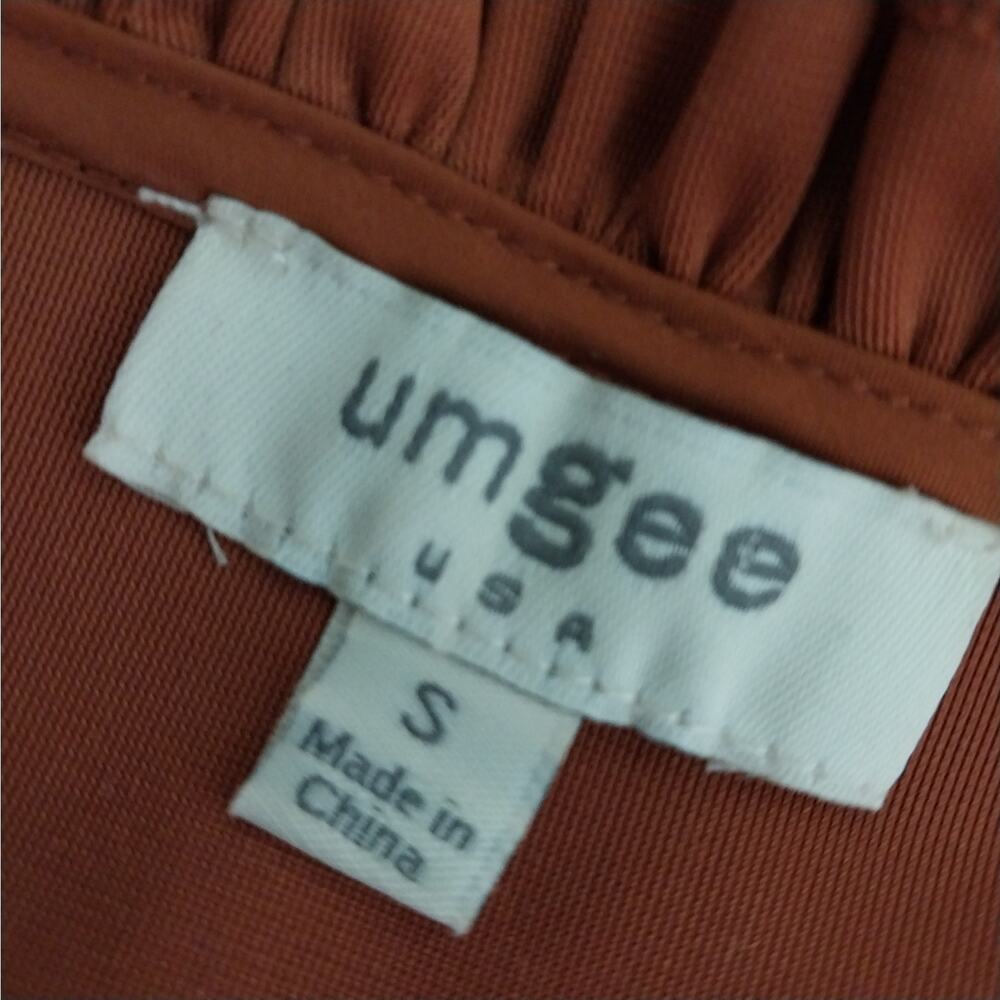 NWOT! UMGEE! ROMANTIC BURNT ORANGE STRETCH VELVET, POUF SLEEVE DRESS! SZ S - Picture 9 of 11
